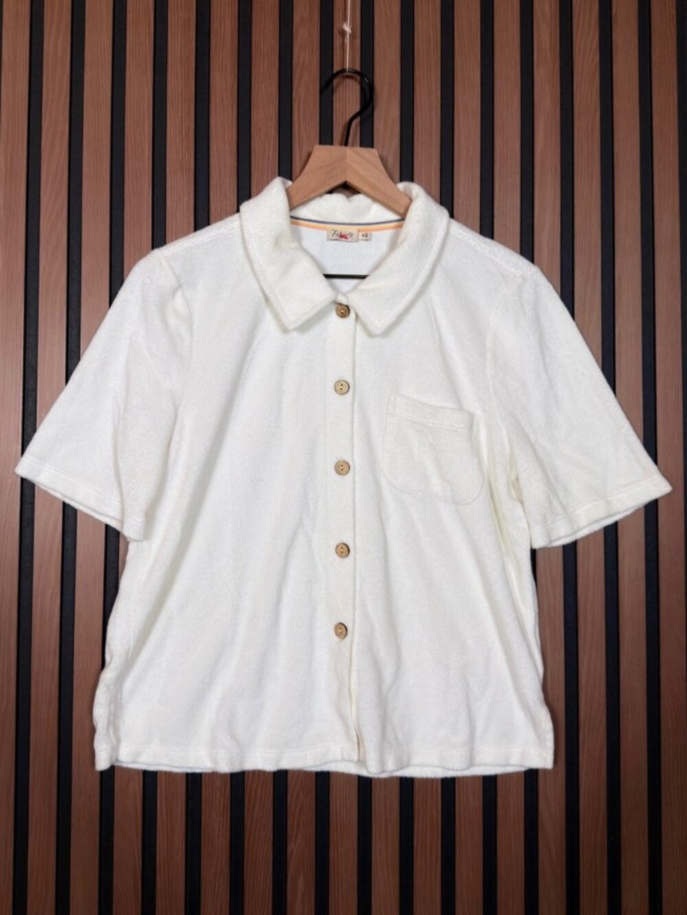 Faherty Shirt Medium Women White French Terry Button Front Short Sleeve Collared